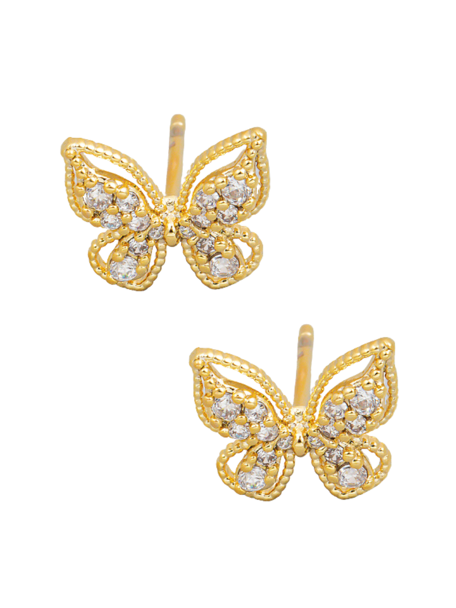 Intricate Pave Butterfly Stud Earrings