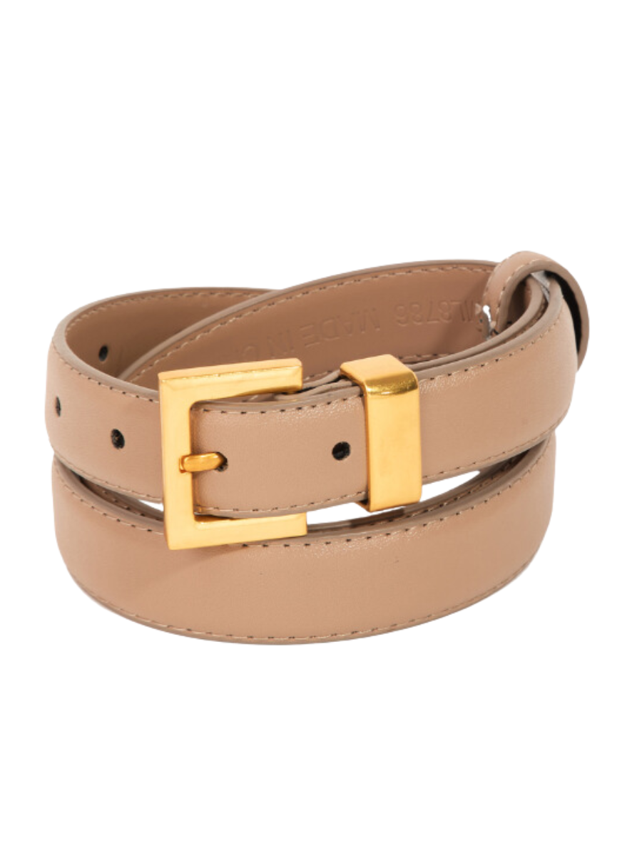 Faux Leather Square Buckle Belt - Ivory