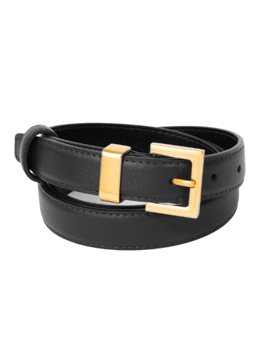 Faux Leather Square Buckle Belt - Black