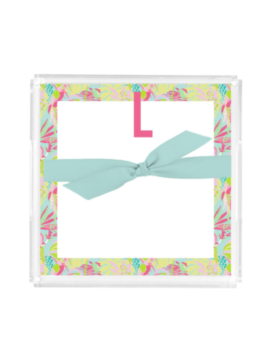 Mary Square | Initial Notepad With Acrylic Tray - Tropical