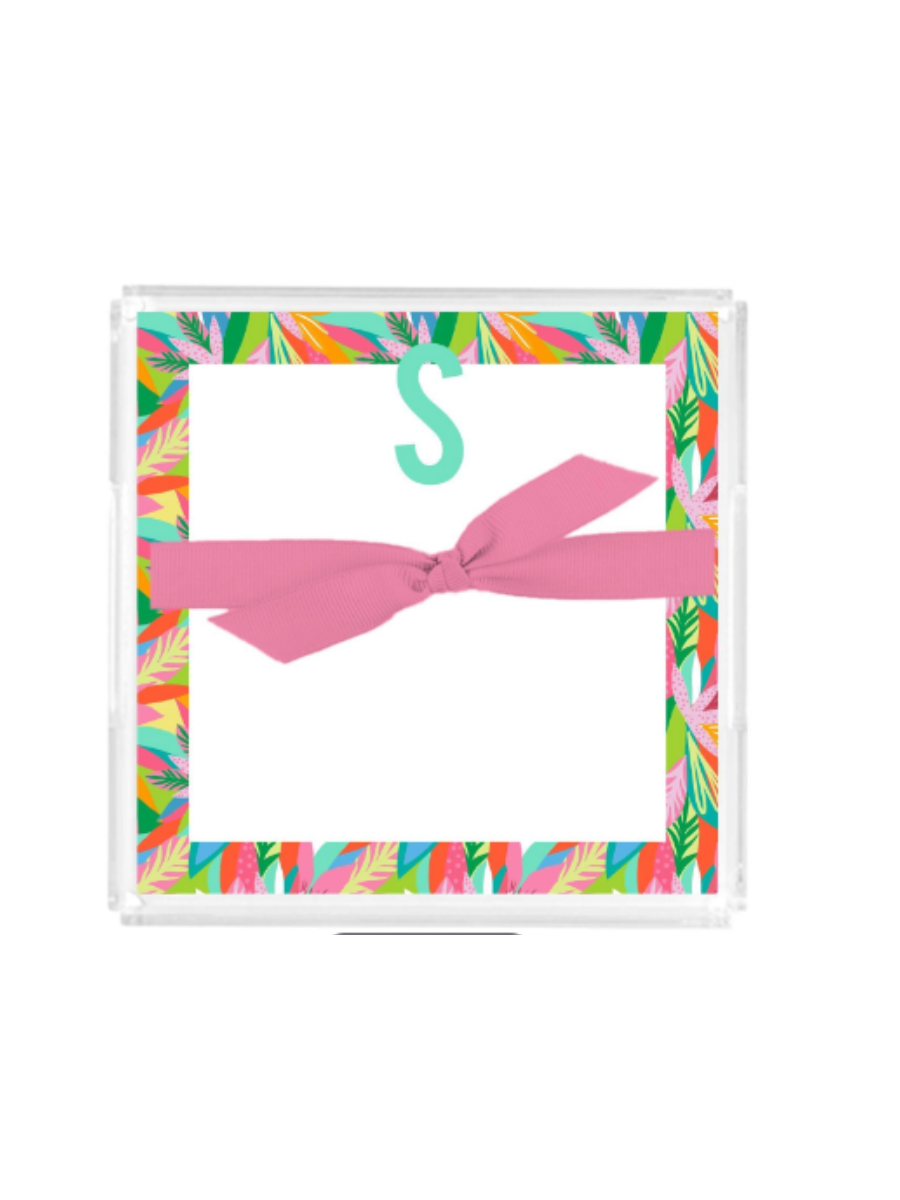 Mary Square | Initial Notepad With Acrylic Tray - Tropical