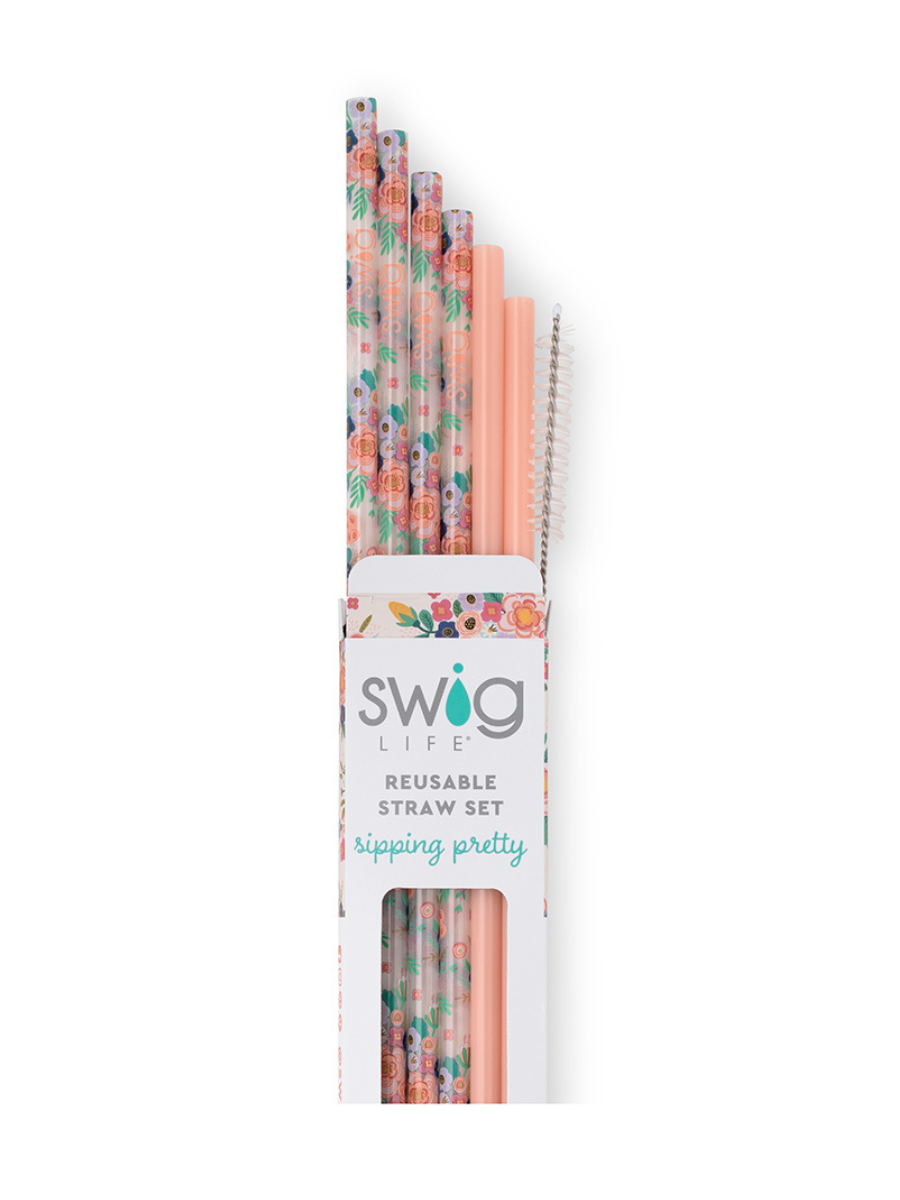 Swig | Full Bloom + Coral Reusable Straw Set