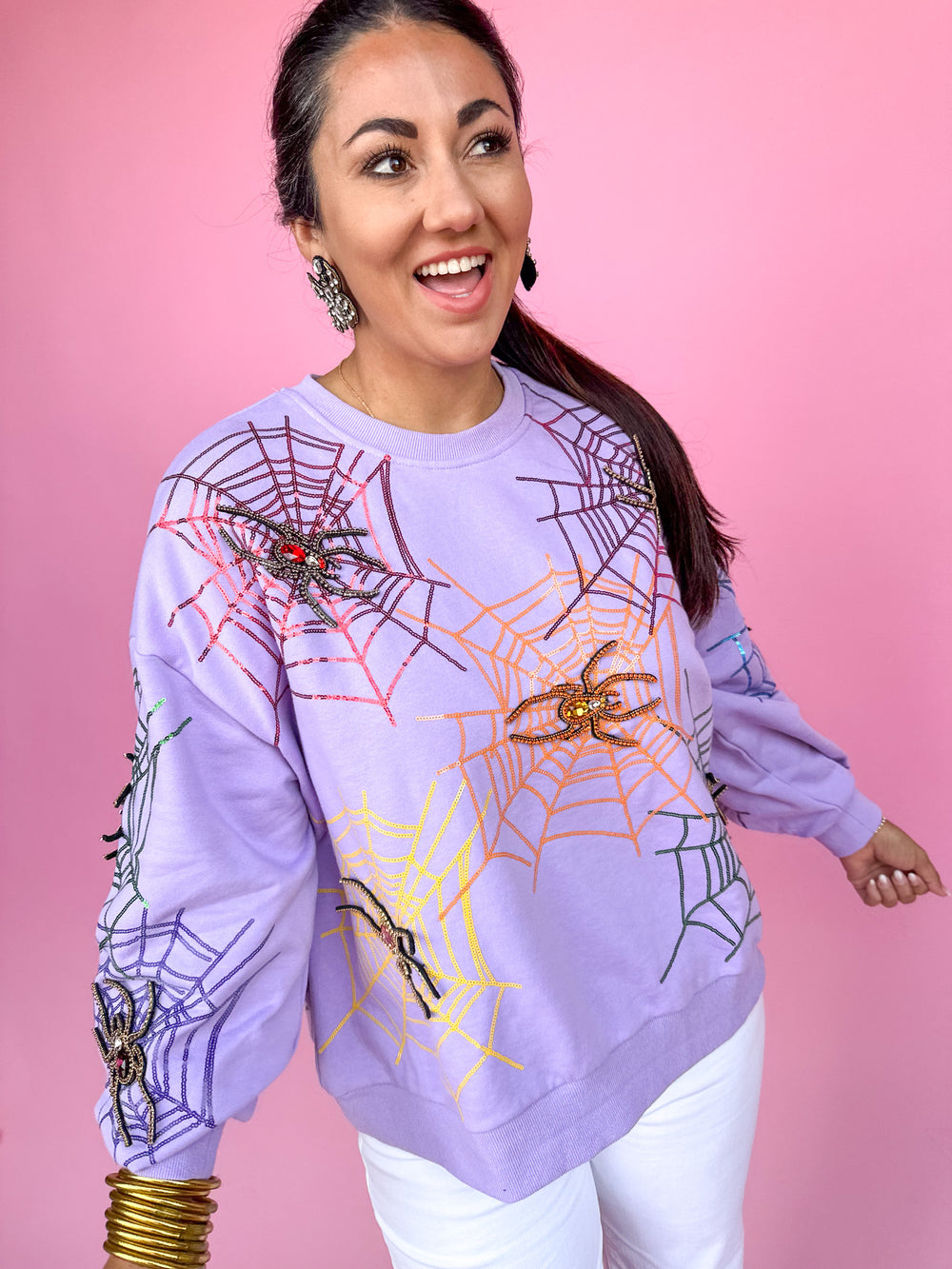QUEEN OF SPARKLES | Lavender Spiderweb Sweatshirt