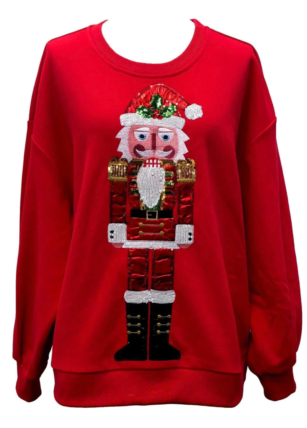 QUEEN OF SPARKLES | Red Metallic Santa Nutcracker Sweatshirt