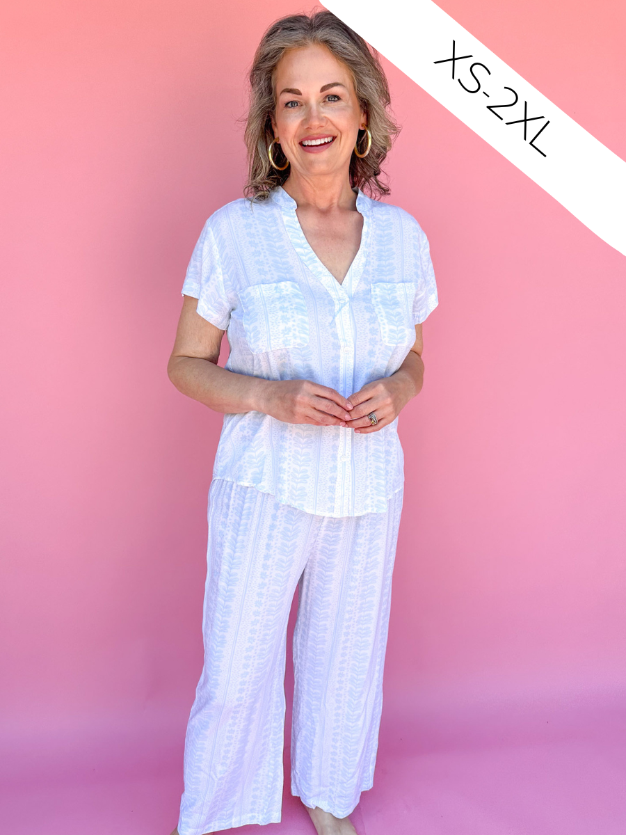 Mary Square | Serena Pajama Pant Set - In Stiches Sky