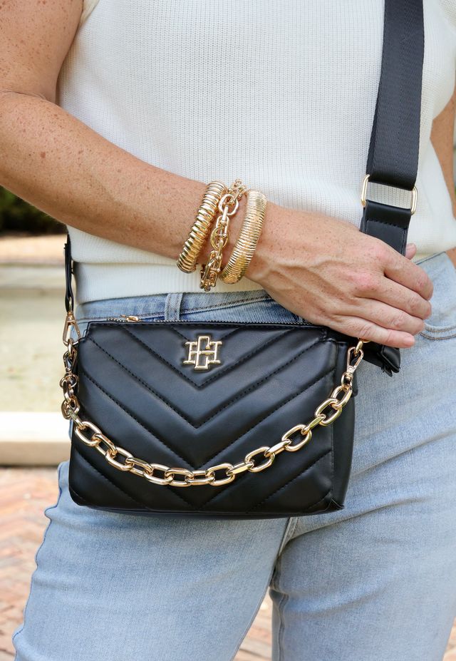 Caroline Hill | Jace Quilted Crossbody - Black V Quilted