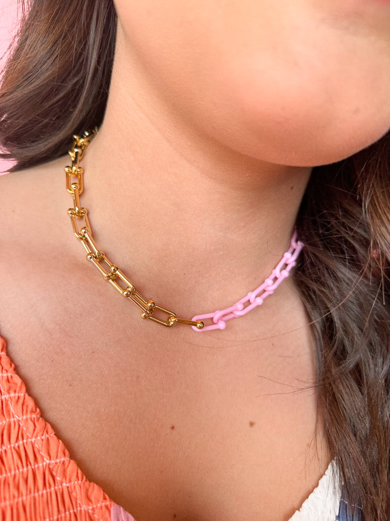 Sun Kissed Chain Necklace - Pink