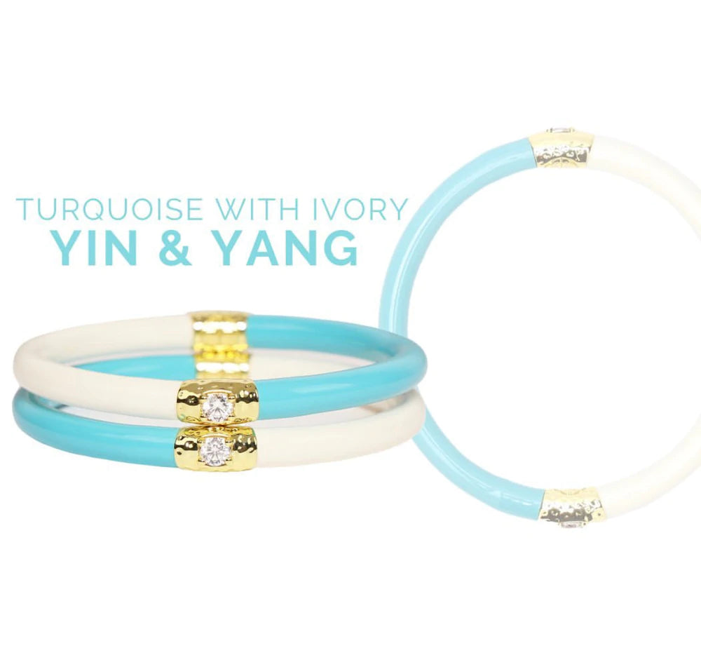 BuDhaGirl | Yin Yang All Weather Bangles - Turquoise & Ivory