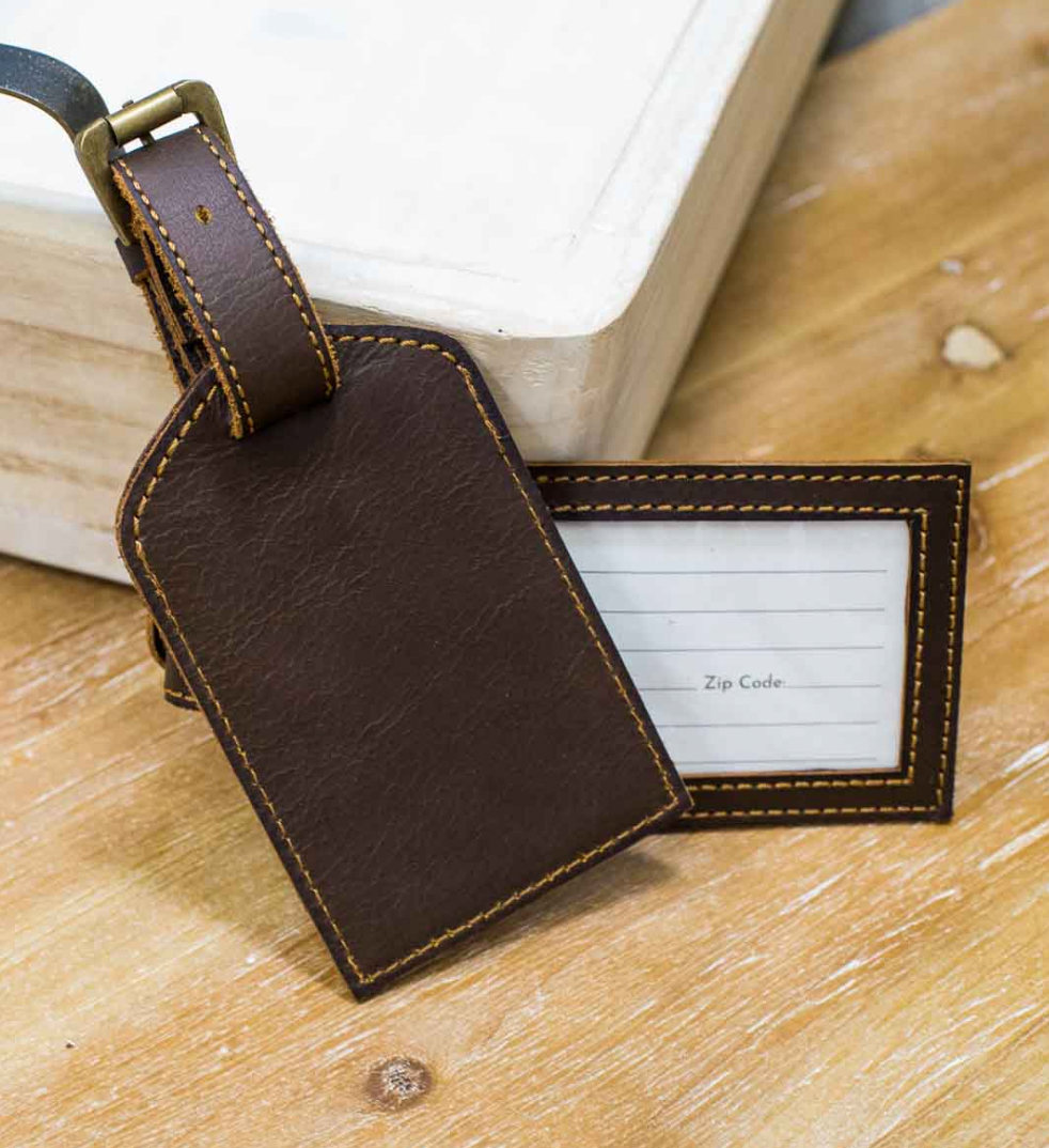 Leather Luggage Tag - Dark Brown