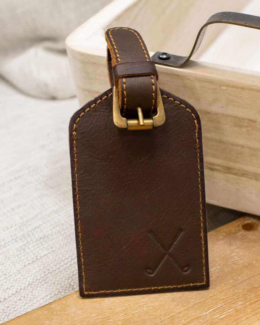 Golf Leather Luggage Tag - Dark Brown
