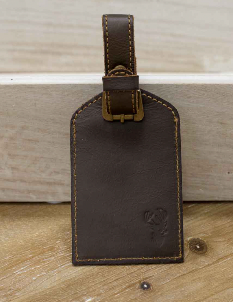 Deer Leather Luggage Tag - Dark Brown